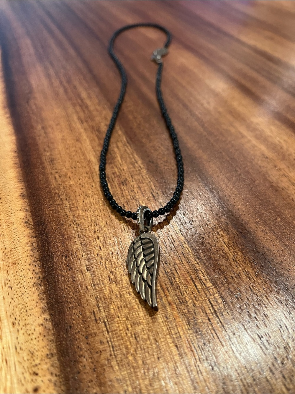 King Baby Studio Wing Pendant Necklace with Black Onyx Beaded Chain